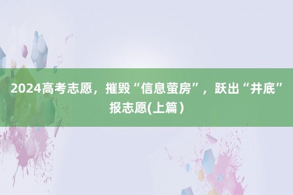 2024高考志愿，摧毁“信息萤房”，跃出“井底”报志愿(上篇）